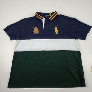 Polo Ralph Lauren Polo Shirt Mens 2XL Navy Green Colorblock Crest Big Pony Rugby